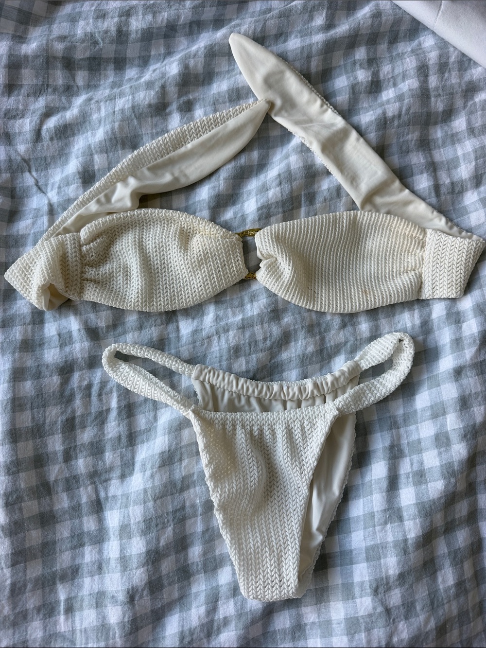 VDM white Textured Bandeau Bikini set